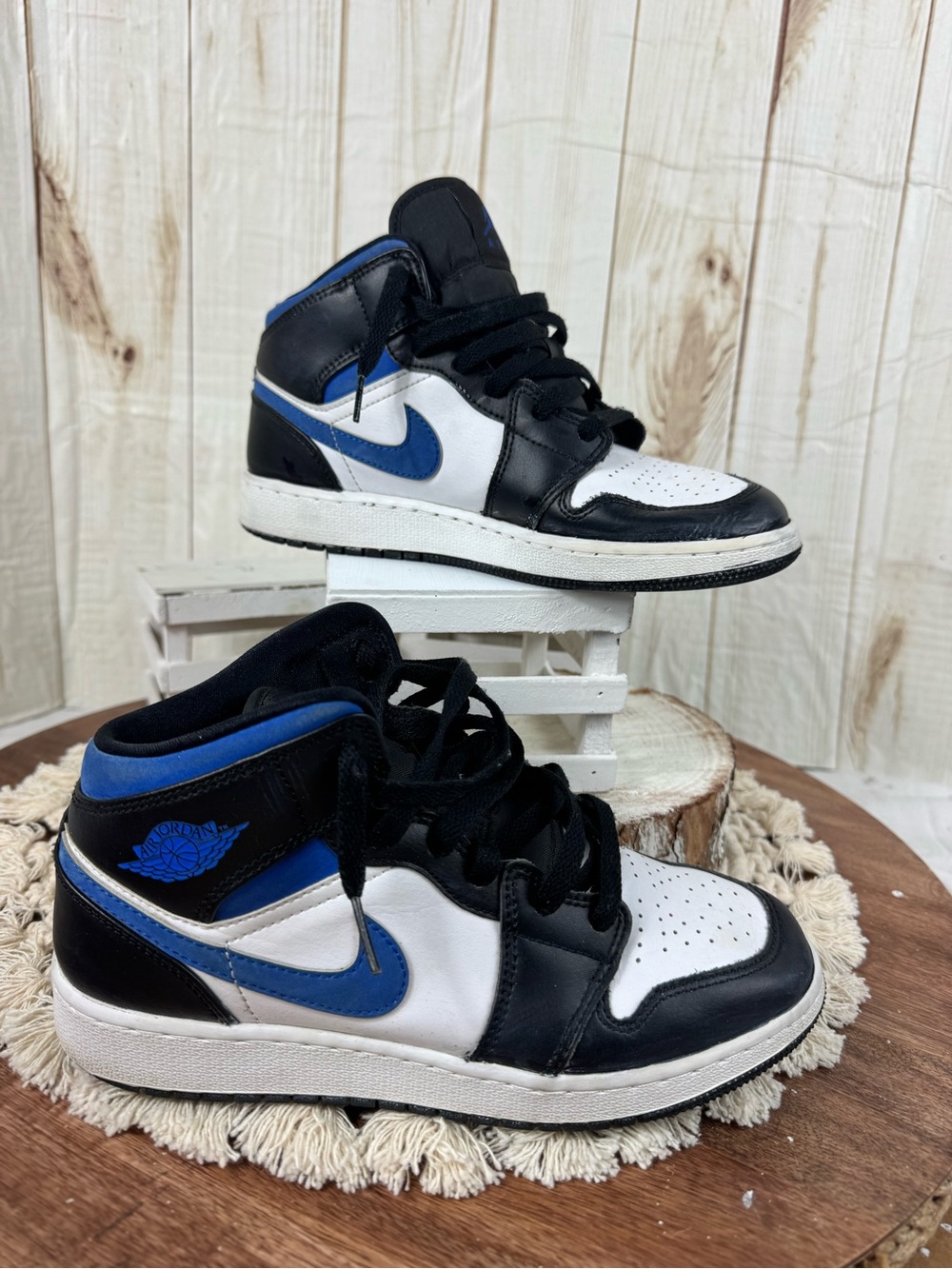 Nike Air Jordan 1 Mid White Black Royal Blue size 5Y